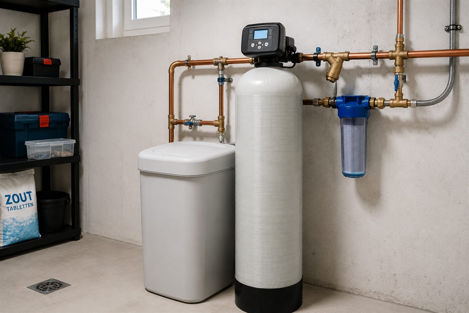 Waterontharder met koperen leidingen
